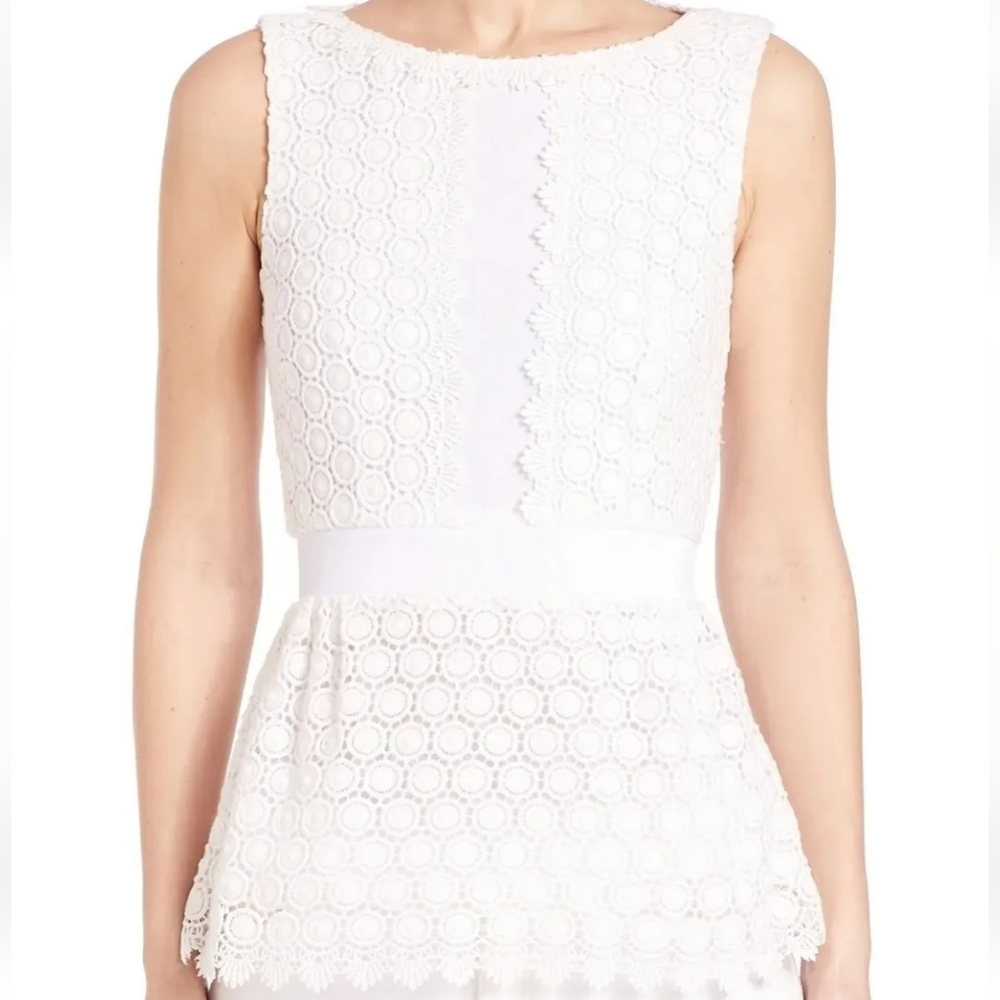DIANE VON FURSTENBERG Tavita Cosmic White Lace Peplum Top Women's Size 12